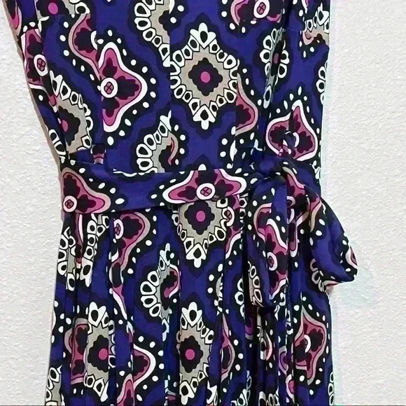 Diane Von Furstenberg DVF Womens Heerlen Size 6 Print Indigo V-Neck Wrap Dress - Picture 11 of 11